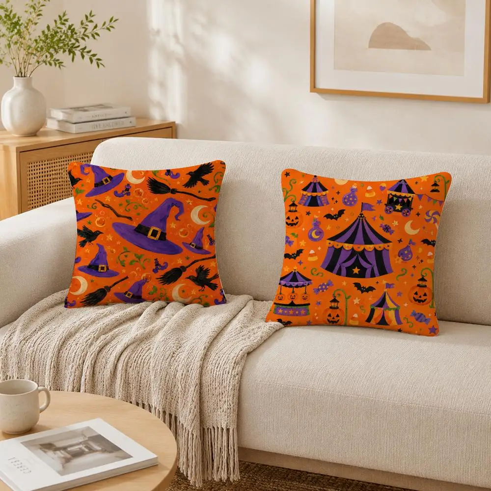 Halloween Magic Pumpkin Ghost Cushion Cover Plush Decorative Pillow Case With Hidden Zipper Cutecore Room Decor For Home