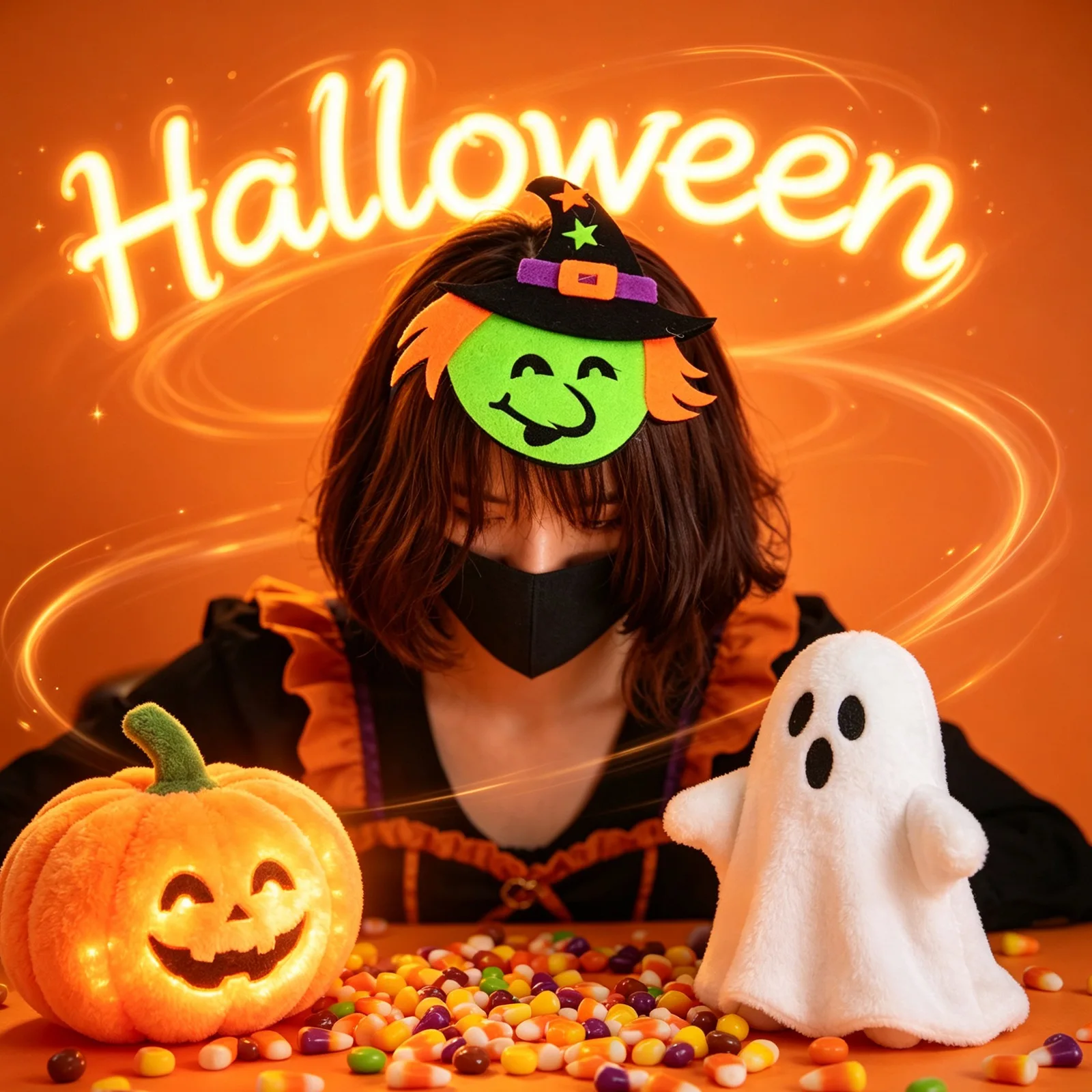 Halloween costume party party bar performance supplies Halloween headband smiling face pumpkin headband party headdress