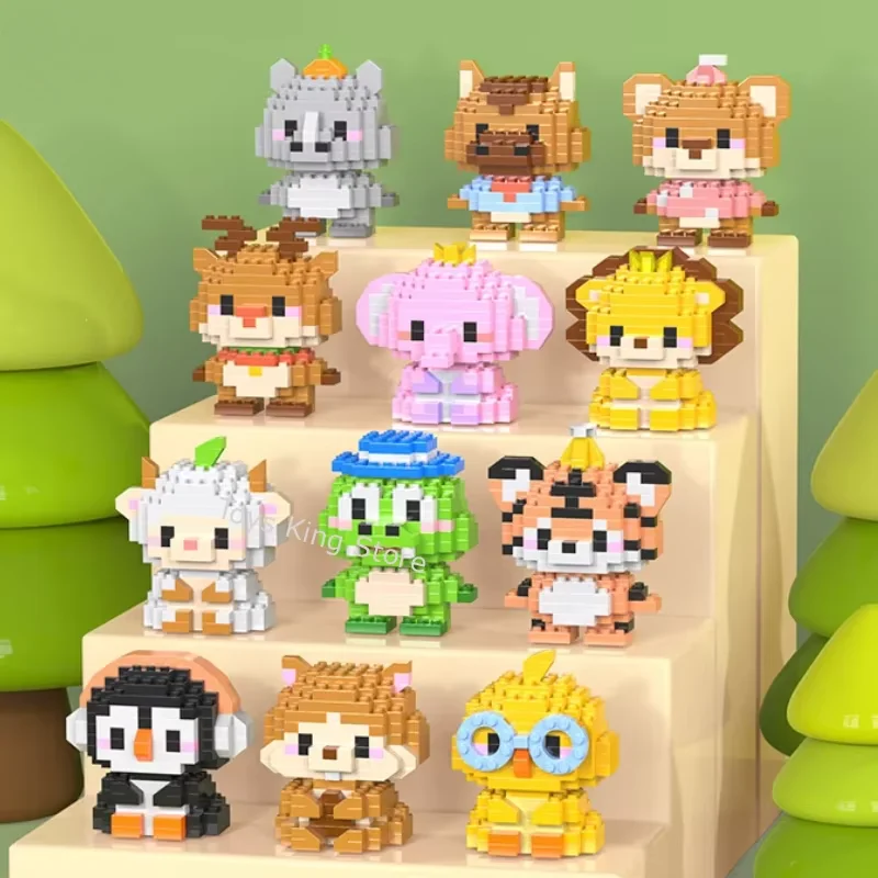 

Mini Animal Building Blocks Duck Tiger Elephant Bear Lion Children Assembling Display Collection Brick Kids Toys Birthday Gifts
