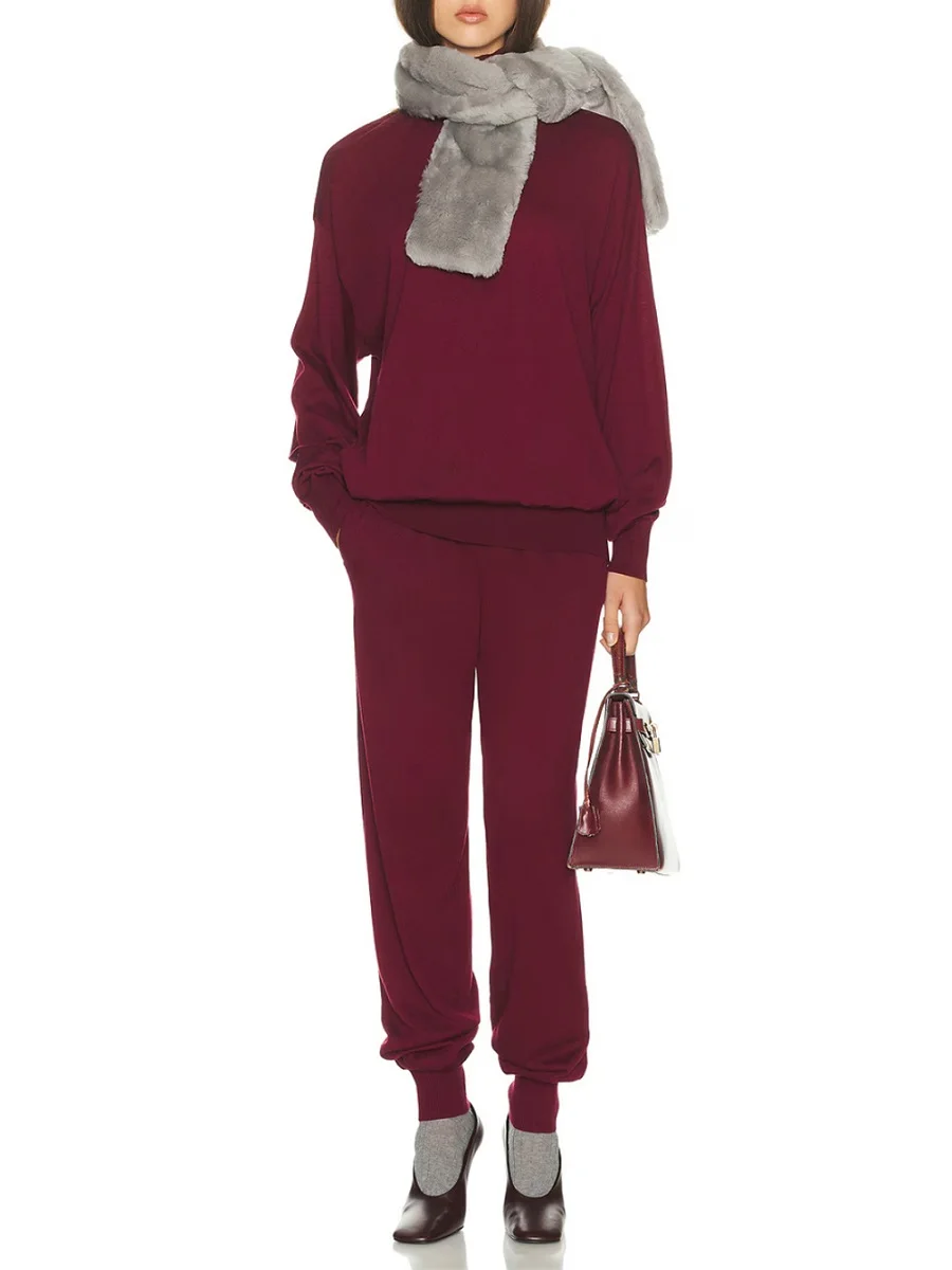 

2026 Women's Winter Clothing: Wool Sweater, Stretchy, Loose Fit Women's Top, T-shirt, Y2K Style, Versatile Pullover + Pants Set