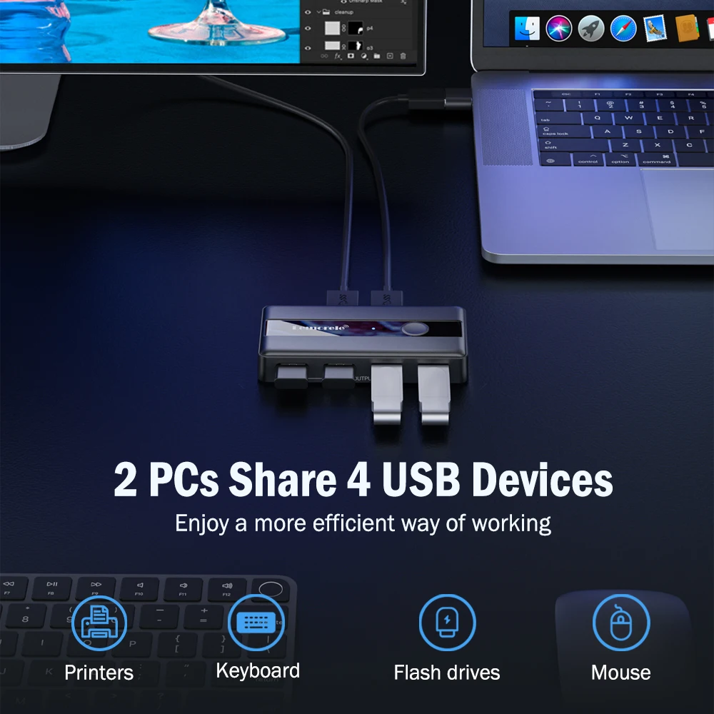 Lemorele Usb Kvm Switch Adapter Usb 3.0 Switcher 2 Ingang 4 Uitgang Usb Switch Kvm Switcher Printer Sharer Voor Computer Toetsenbord