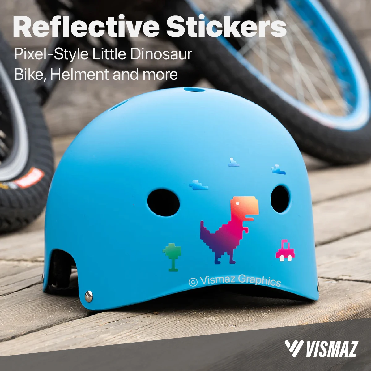 VISMAZ Pixel Style Reflective Vinyl Stickers Little Dinosaur DIY Bike Helmet Motorcycle Decorative Decals