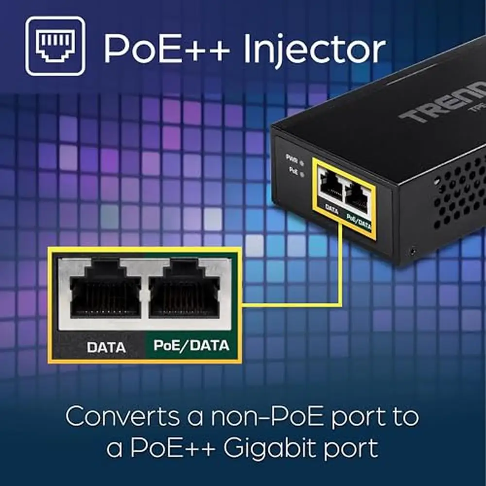 Gigabit PoE Injector Converter 15.4W-30W-95W Output 100m Range Auto-Sensing Technology Wall-Mount Design NDAA TAA Compliant