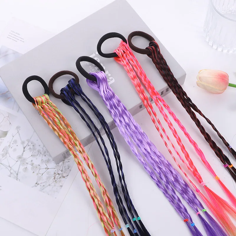 Doczepiane włosy syntetyczne, urocza peruka do cosplayu dla dzieci, warkocze, kucyk dla dziewczynki, przebranie, kolorowe akcesoria do włosów.