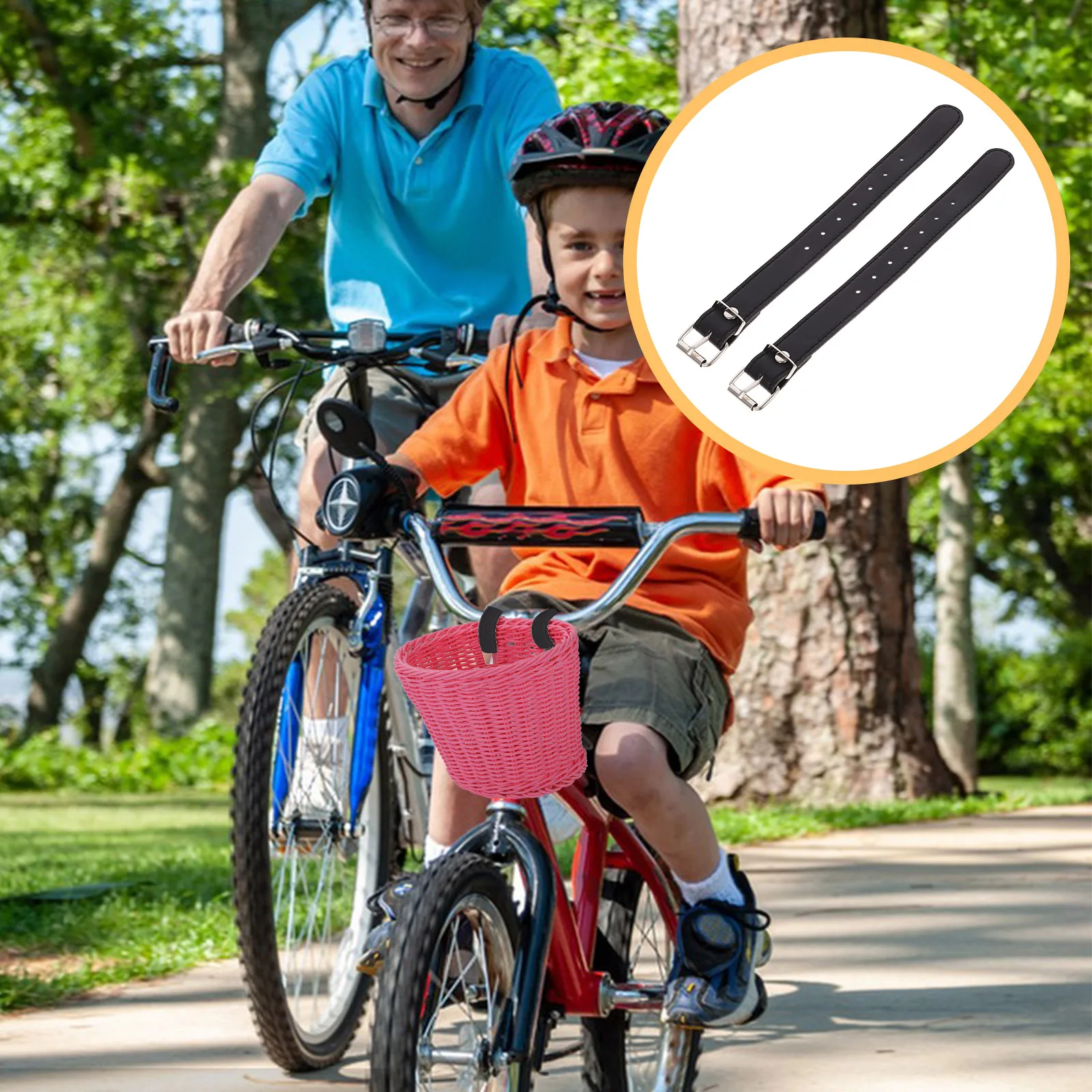 

1 Pair Bike Basket Strap Adjustable Pu Front Fastening Belt For Bicycle Electric Scooter Sturdy Detachable Cycling Accessory