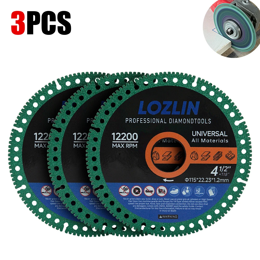 

LOZLIN 3Pcs 4.5" Diamond Cut-Off Wheel for Angle Grinder, Professional Grinding Disc for Metal Tile Stone Marble Granite