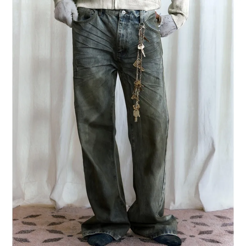 Wasteland Style Wear Wear Heavy Oil Stain Distressed Dirty Dyed Jeans Men's and Women's Trousers Pants