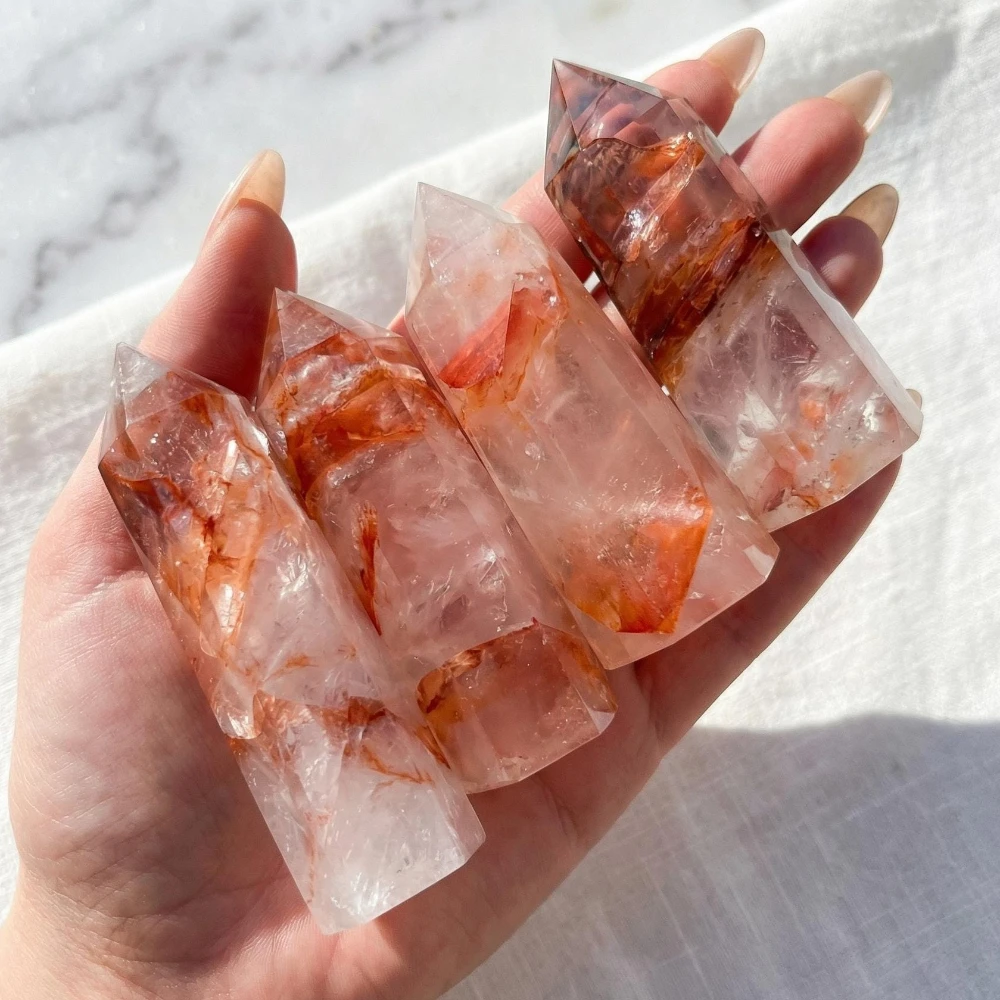 Natural Fire Quartz Pillar, Flame Quartz Tower Crystal, Decorative Item, Desk Ornaments, Home and Office Decor, Crystal Gift