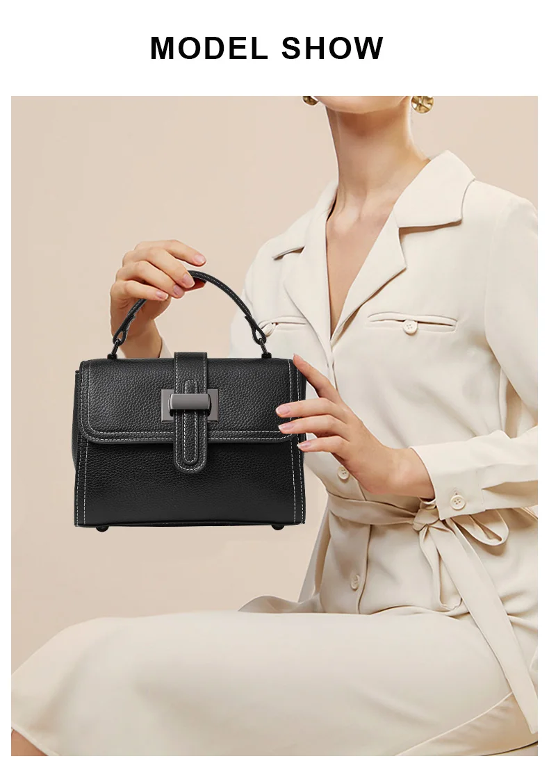 Aidrani 2026 Commuter Litchi Grain Hochwertige Kleine Schultertasche aus Leder für Damen mit Schnalle, Schwarze Kleine Quadratische Tasche – Detail 1