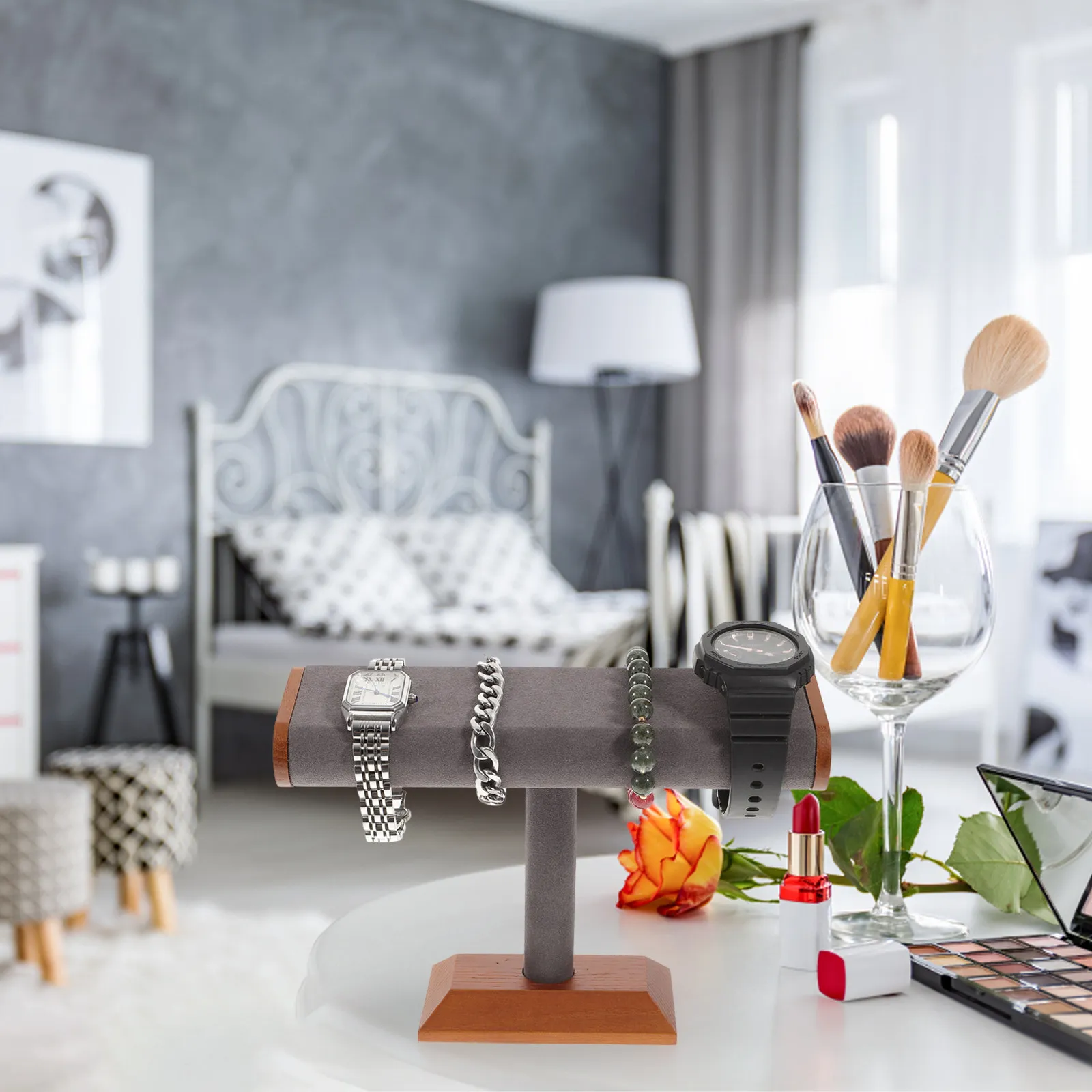 

Solid Wood Jewelry Display Stand for Bracelets Watches Bangles Necklaces Anklets Elegant Organizer Rack for Home Store Craft