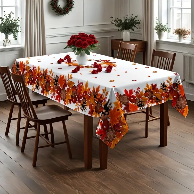 One autumn tablecloth, Thanksgiving, autumn theme, maple leaves, pumpkins