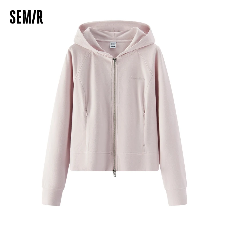 Semir outerwear feminino estilo curto magro bordado moda casual 2025 nova primavera raglan-mangas jaqueta com capuz suave