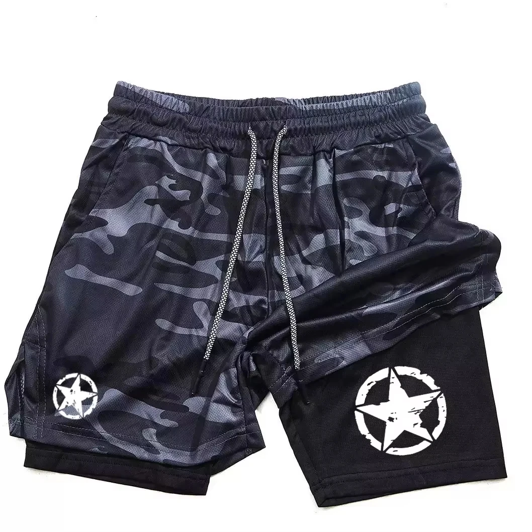 

Мужские компрессионные спортивные шорты, спортивные брюки с боксерским принтом, двухслойные, быстросохнущие, баскетбольные, пляжные, шорты для фитнеса RL303