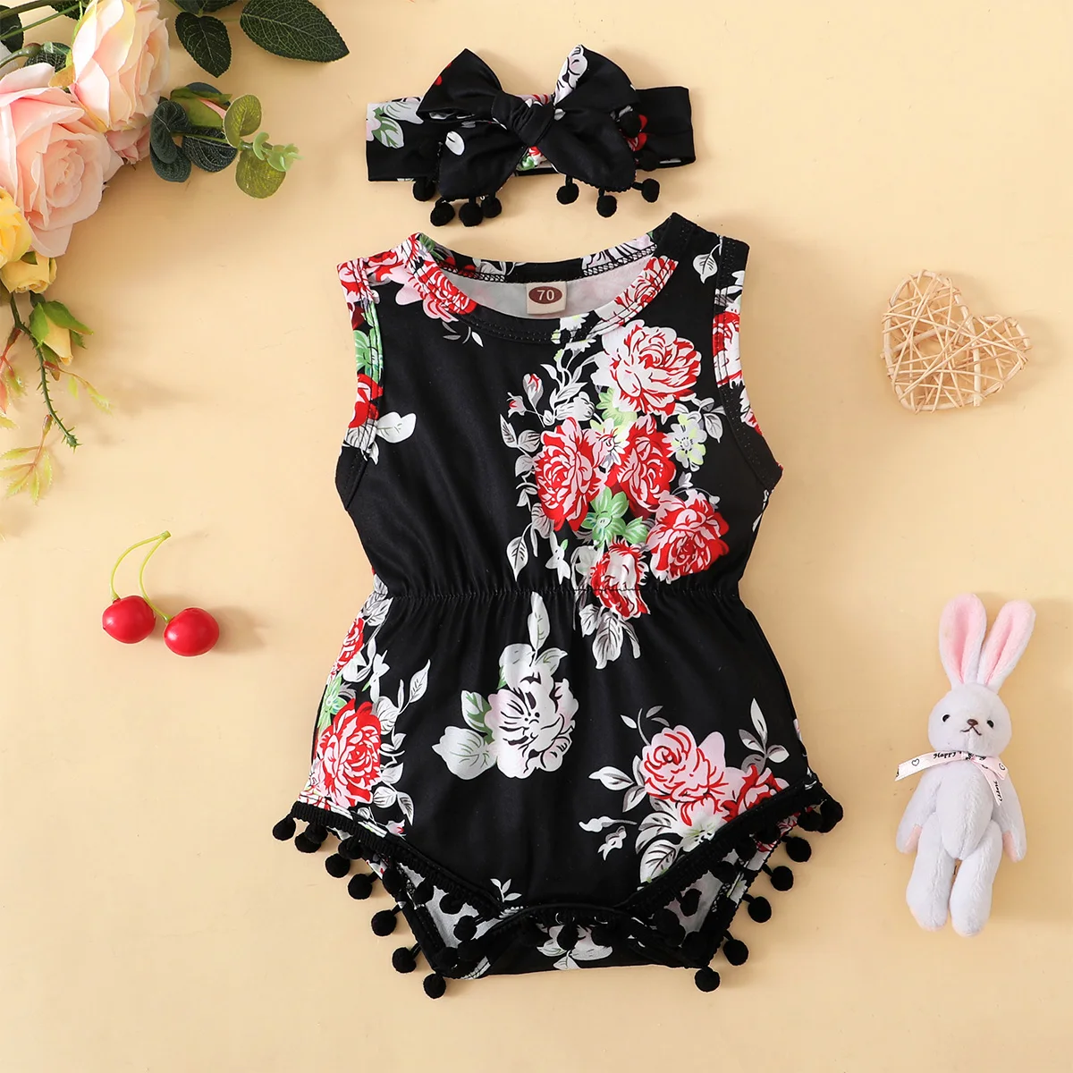 Summer Newborn Infant 0-18M Baby Boy Romper Headband Sleeveless Rompers Kids Onepiece Soft Fashi