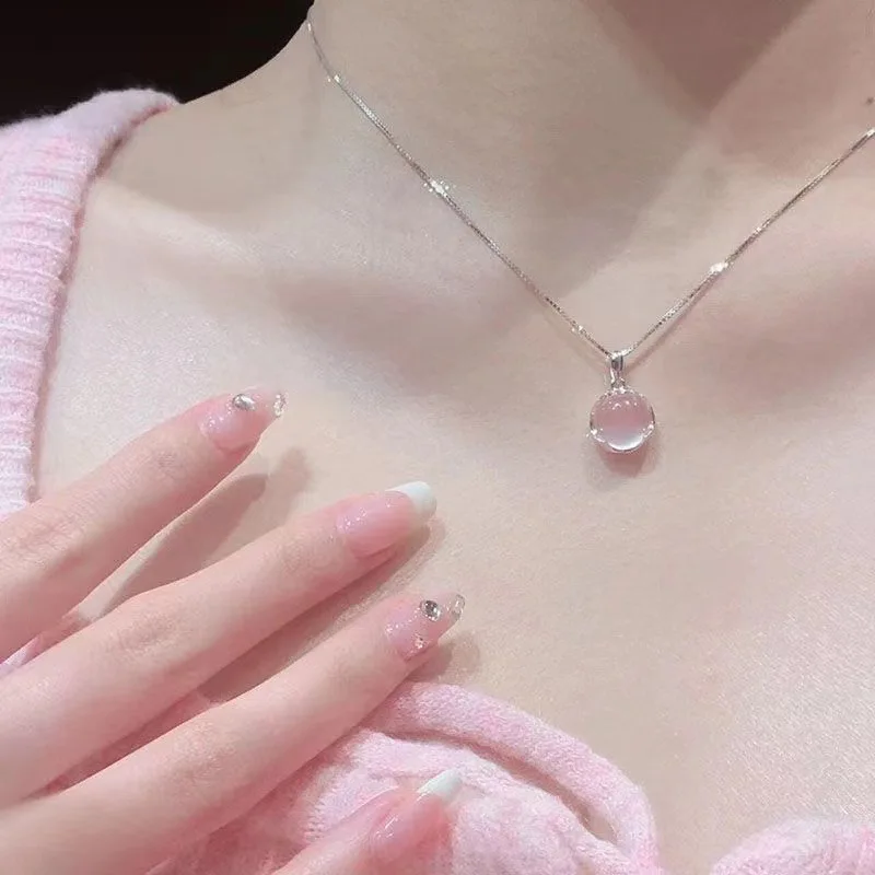 Sweet Cute Pink Crystal Minnie Round Pendant Necklaces for Women Girls Lovely Cartoon Accessories Fashion Jewelry