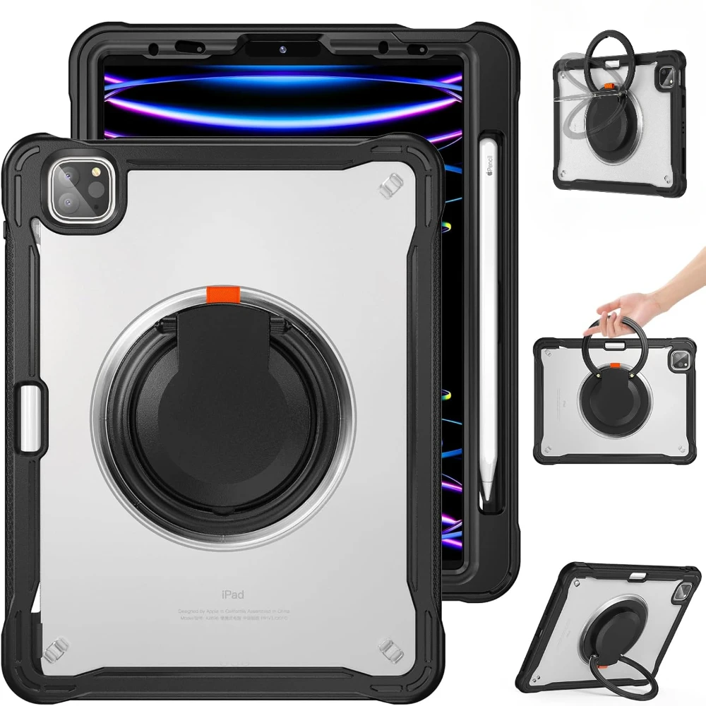 Etui na iPada Pro 12,9"Air 6 11"13"2024 Wytrzymała, wstrząsoodporna obudowa iPad 10,9"10th 9 7 8th 10.2 Mini6 Kickstand Hand Strap Funda