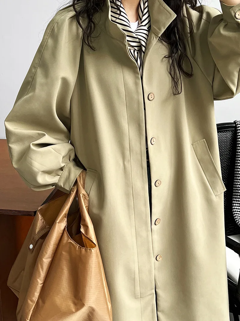 2023 Women Autumn Khaki Trench Coat Turn Down Collar Women Long Coat Casaco Feminino New Trench Femme