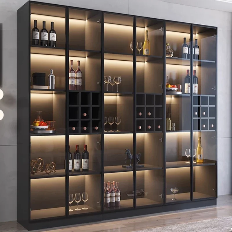 Glass Living Room Wine Cabinets Display Kitchen Wall Home Wine Cabinets Racks Liquor Mueble Licorera Restaurant Furniture QF50JG