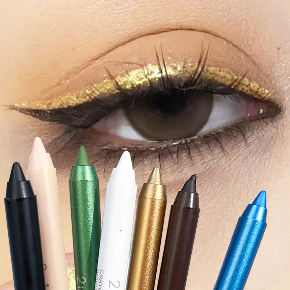 7PCS Kolorowy matowy czarny eyeliner w pisaku Trwały, nie blaknący kolor Kobiety Nie kwitnący brokat Złoty eyeliner Długopis żelowy Kosmetyki do makijażu