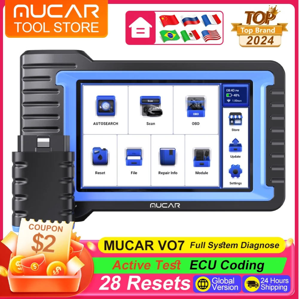 MUCAR VO7S/ VO7 OBD2 Scanner Bi-directional Control ECU Coding Automotive Scanner Full System 28 Reset Car Diagnostic Tools 2024