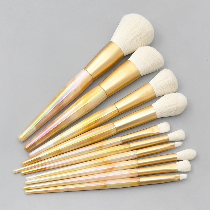 

10 Pcs/Set Makeup Brushes Yellow Marble Makeup Brush Fashion Powder Foundation Blush Eye Shadow Lip Beauty Tools
