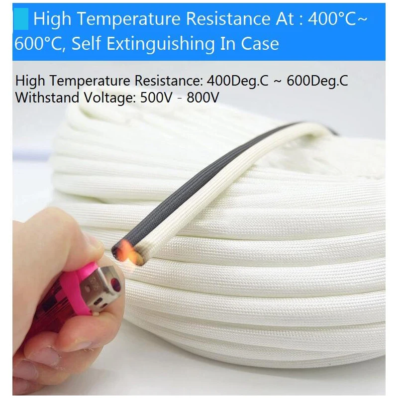 Fiberglass Tube 1mm ~ 60mm HTG Cable Sleeve Soft Chemical Glass Fiber Braided Insulated High Temperature Pipe Wire Wrap Protect