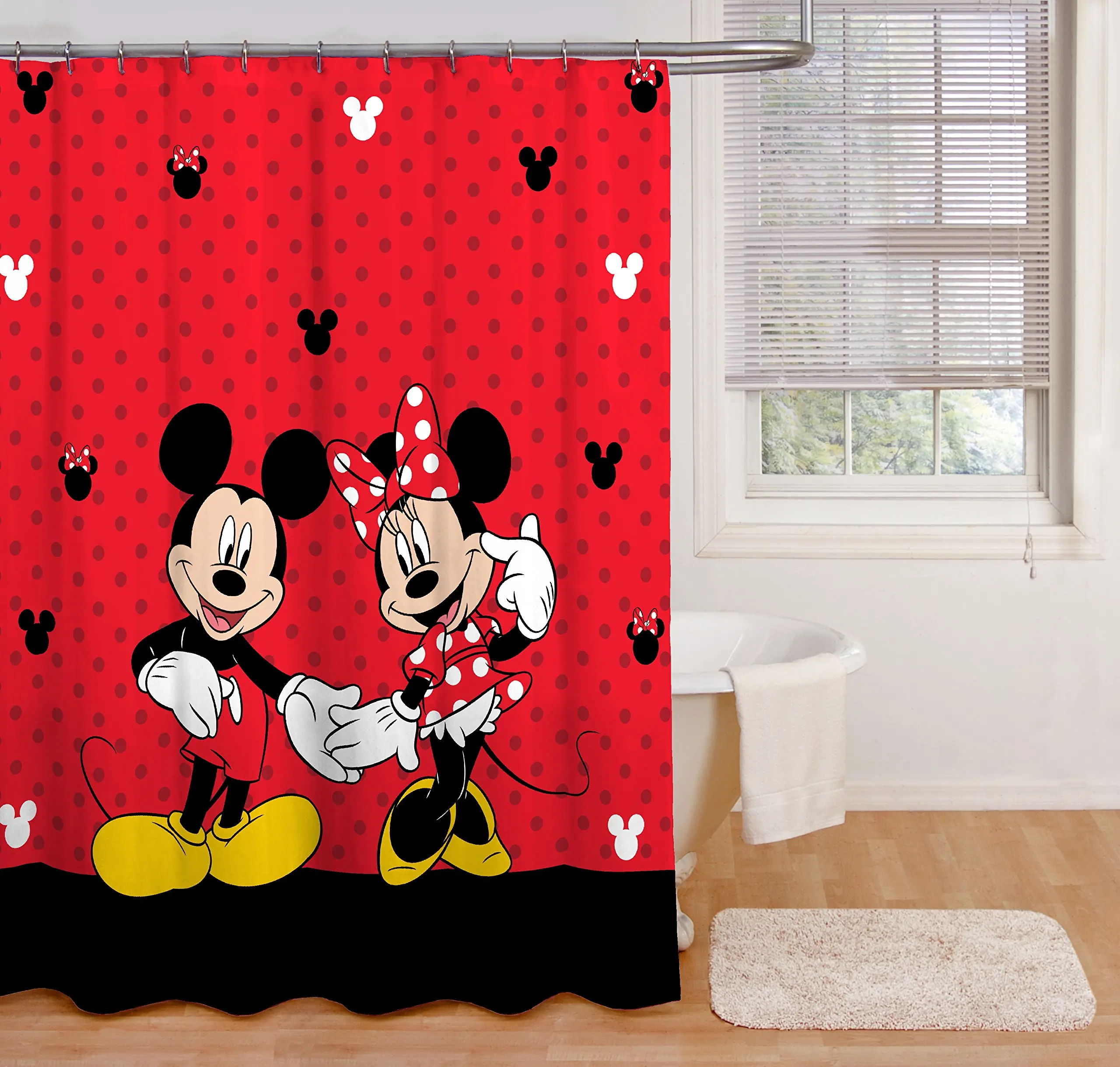 Disney Mickey Mouse Minnie Mouse Cartoon Shower Curtain Waterproof Fabric Kids Bath Curtain for Bathroom Decoration Full Size