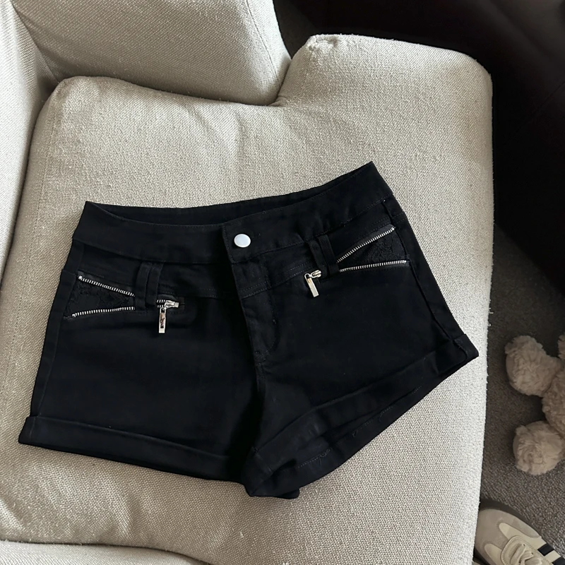 

Summer Women New Black White High Waist Slim Washed Denim Shorts Vintage Korean Fashion Khaki Holiday Jean Short Pant Streetwear