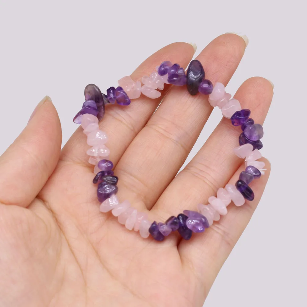 3PC Reiki Natural Stone Bracelets Healing Crystal Bracelet Chips Gravel Amethysts Rose Quartz Beads Bangles Gifts for Women Girl