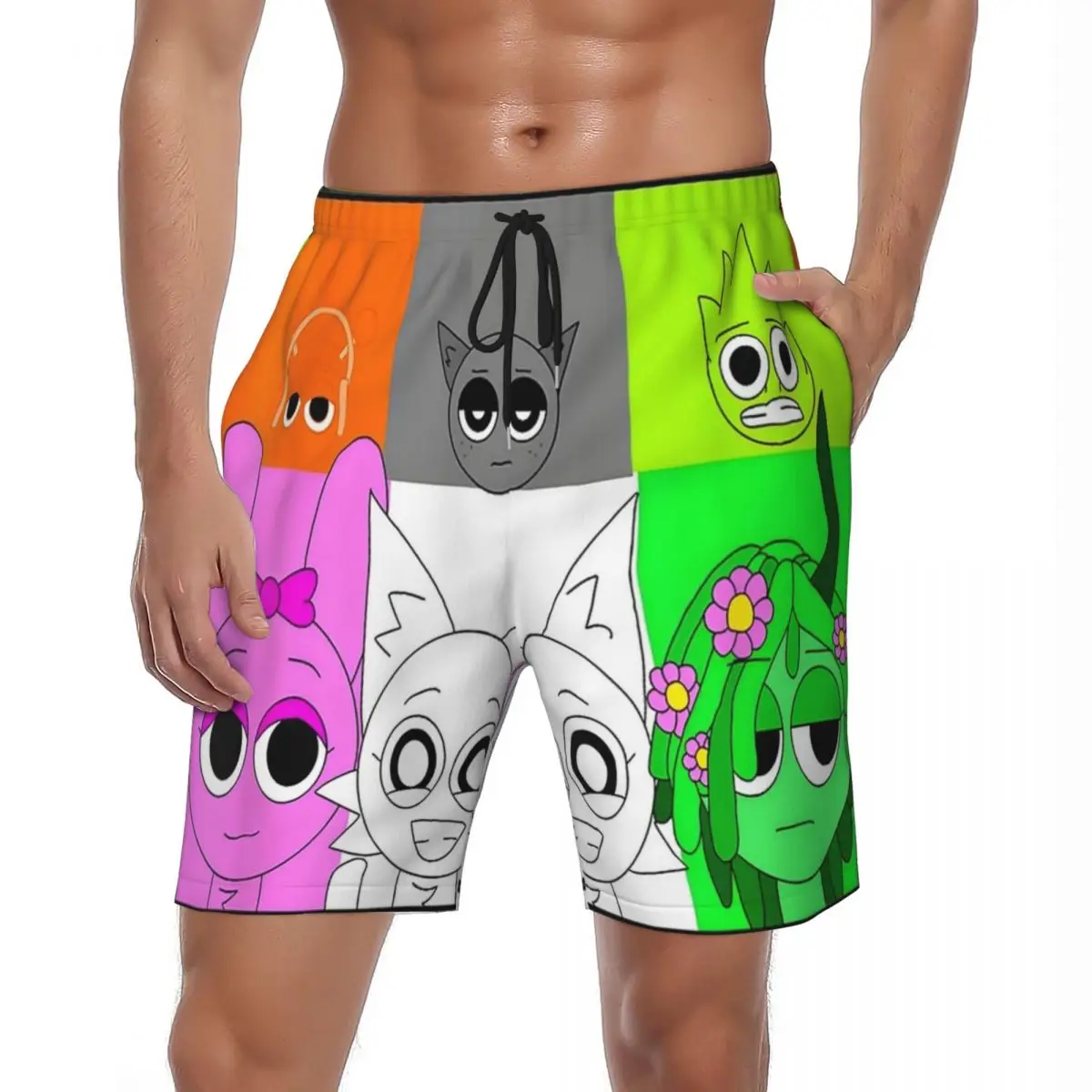 

Горячие шорты для настольных игр Sprunki, летние спортивные шорты с героями мультфильмов Incredibox, мужские быстросохнущие плавки с гавайским узором