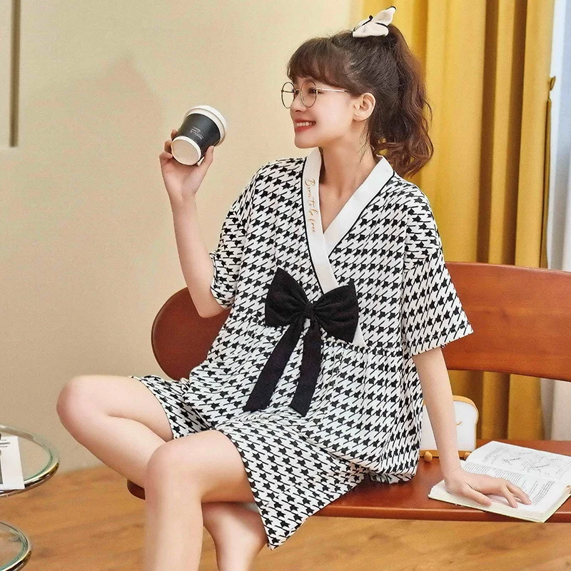 Conjunto de pijama de algodón para mujer, ropa de estar por casa, kimono japonés, pantalón de manga corta, holgado, novedad de verano de 2023