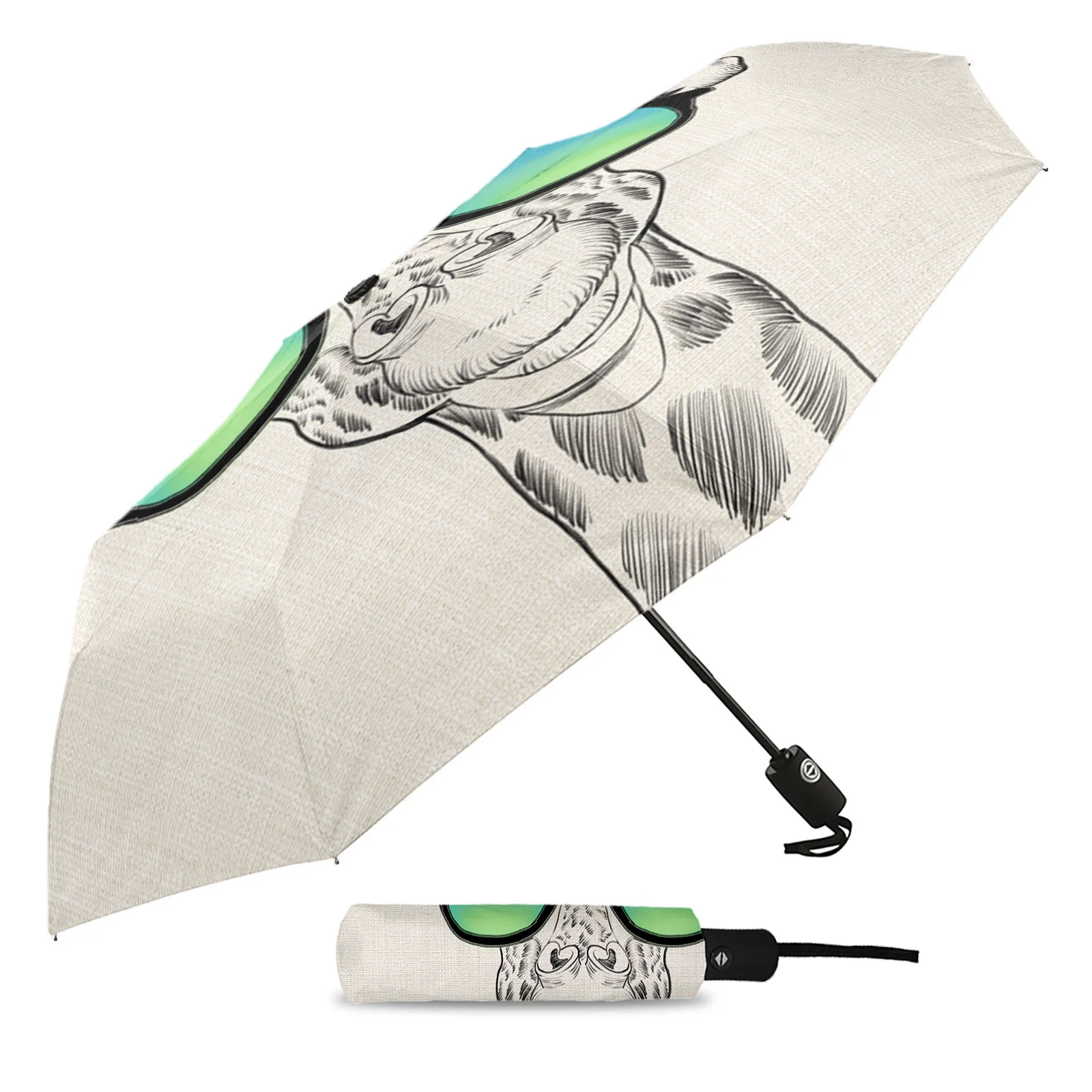 Animal Cartoon Giraffe Glasses Sketch Outdoor Beach Printed Rain Umbrella for Women Fully-automatic Foldable Sun Umbrella