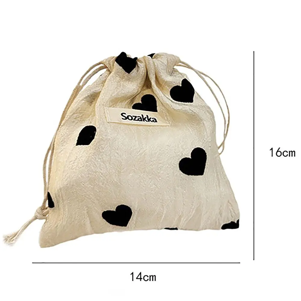 Polyester Love Drawstring Bag Pastoral Literary Style Coin Purse Vintage Drawstring Pocket Champagne Pull Rope Pouch