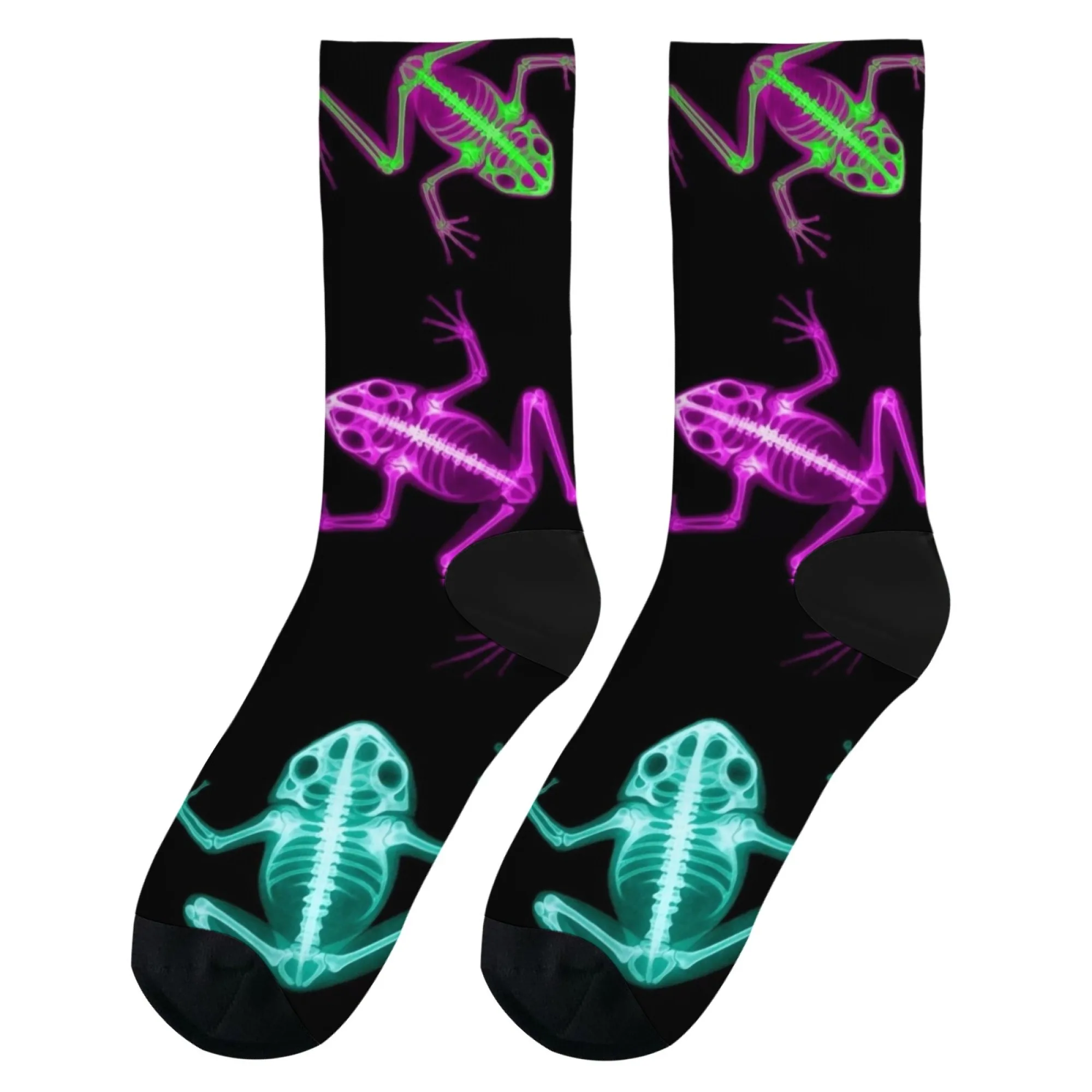 Colorful Iridescent X-ray Frog Skeleton Men Crew Socks Creative Pattern Funny for Nocturnal Loungewear & Sleepover Party Vibes