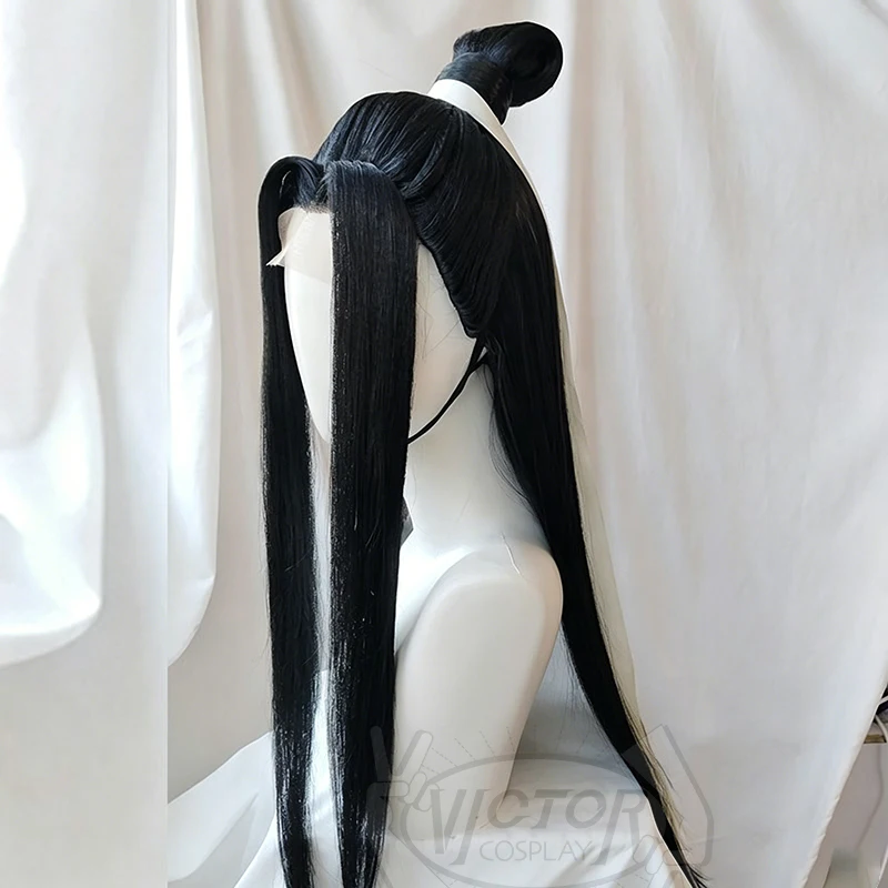 Lan Wangji Cosplay Wig Grandmaster Of Demonic Cultivation MDZS Wei Wuxian Black Long Ponytail Hairstyle Customized wigs Props view 5