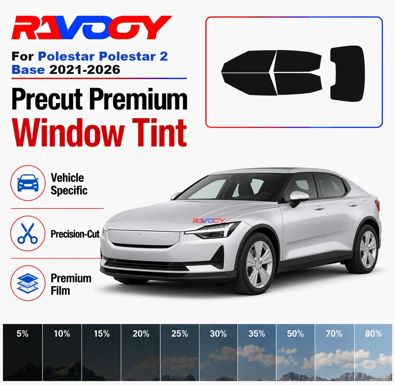 Premium Precut Window Tint Kit Front Rear Windows Rear Windshield For Polestar Polestar 2 Base 2021-2026 Nano Ceramic Film