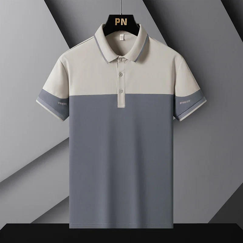 Korea Style 2024 Brand Fashion Polo Shirts Short Sleeve Men\'s Patchwork Summer Polyester Breathable Tops Tee Oversize 4XL