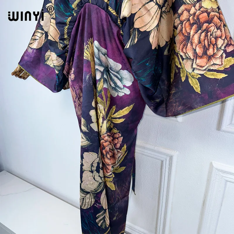 WINYI Bohemian Summer Beach Dress High Quality Double Sided Boho Printing Elegant silk maxi dress Women Evening party kaftan