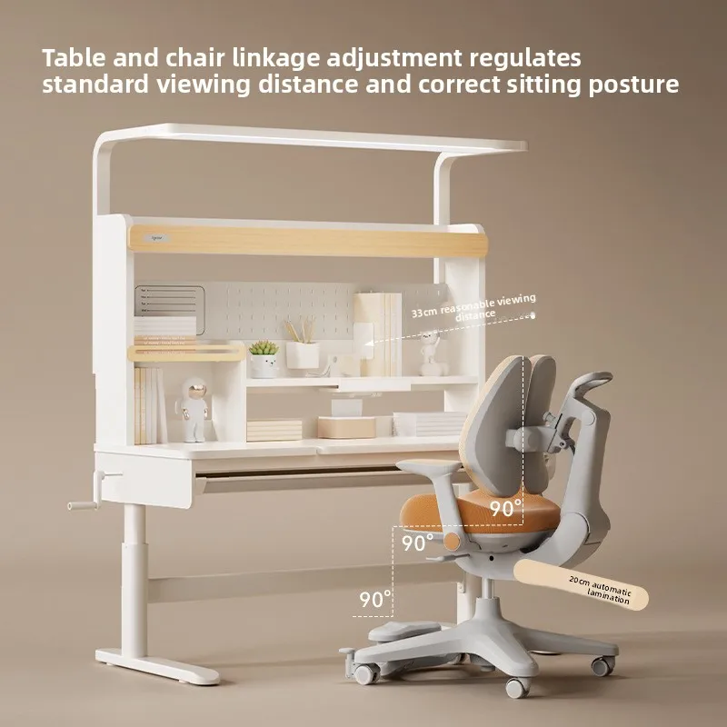 طاولة دراسة للأطفال، مكتب كتابة من الخشب الصلب لطلاب المدارس الابتدائية والثانوية، قابل للرفع ومجموعة كراسي #4