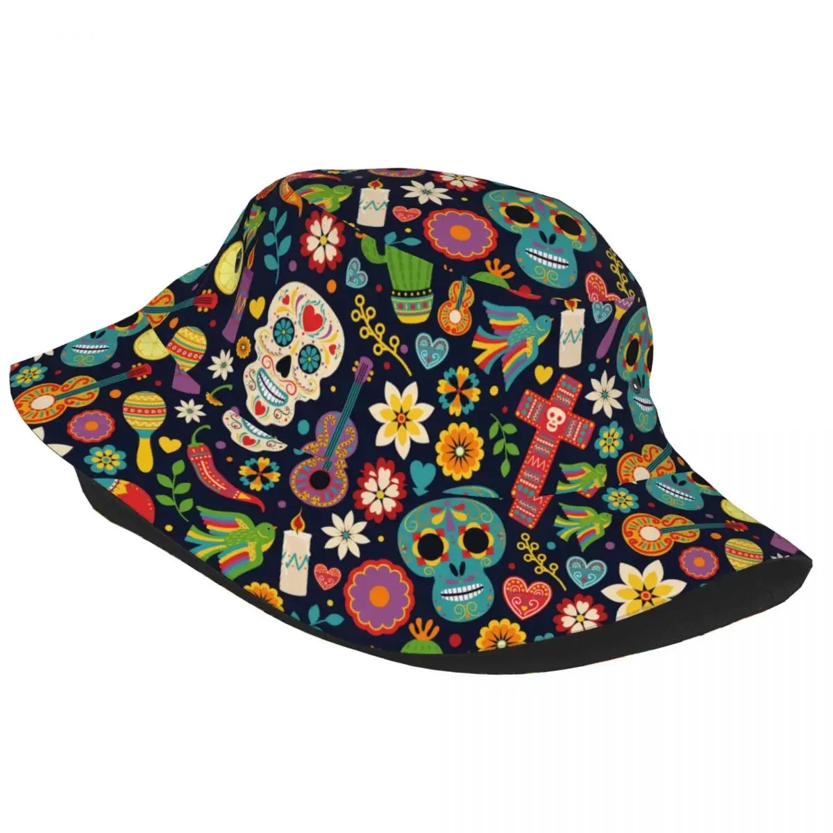 Dia De Los Muertos Bucket Hat Lightweight Skeletons Flowers Day Of The Dead  Caps Hot Beach Vacation Getaway Headwear Panama Hat