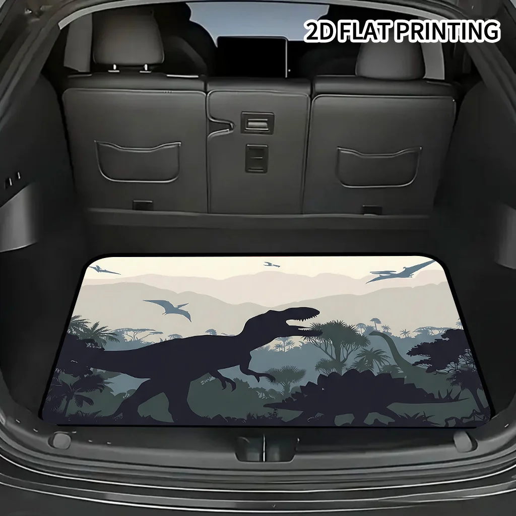 2D Flat 1pc Dinosaur Silhouette + Jungle Background Pattern Car Trunk Mat, Suitable For Sedans, Trucks, And SUVs, Automotive Acc