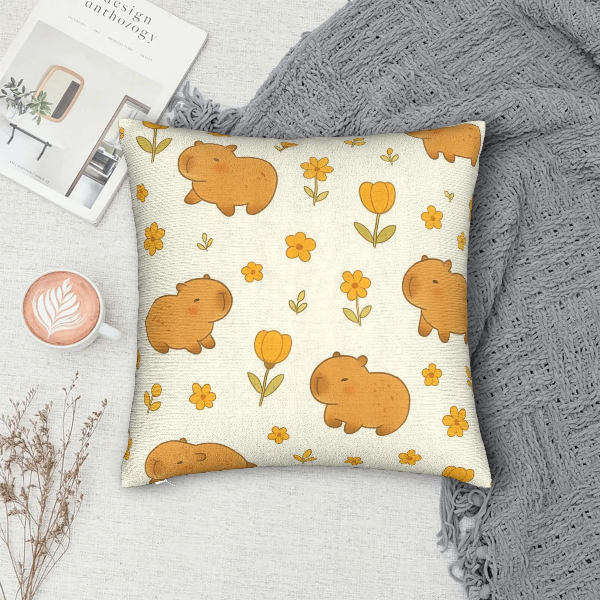 Capybara Pillow Cover  Retro Trendy Pillow Case For Sofa Home Decor Graphic Cushion Cover Gift