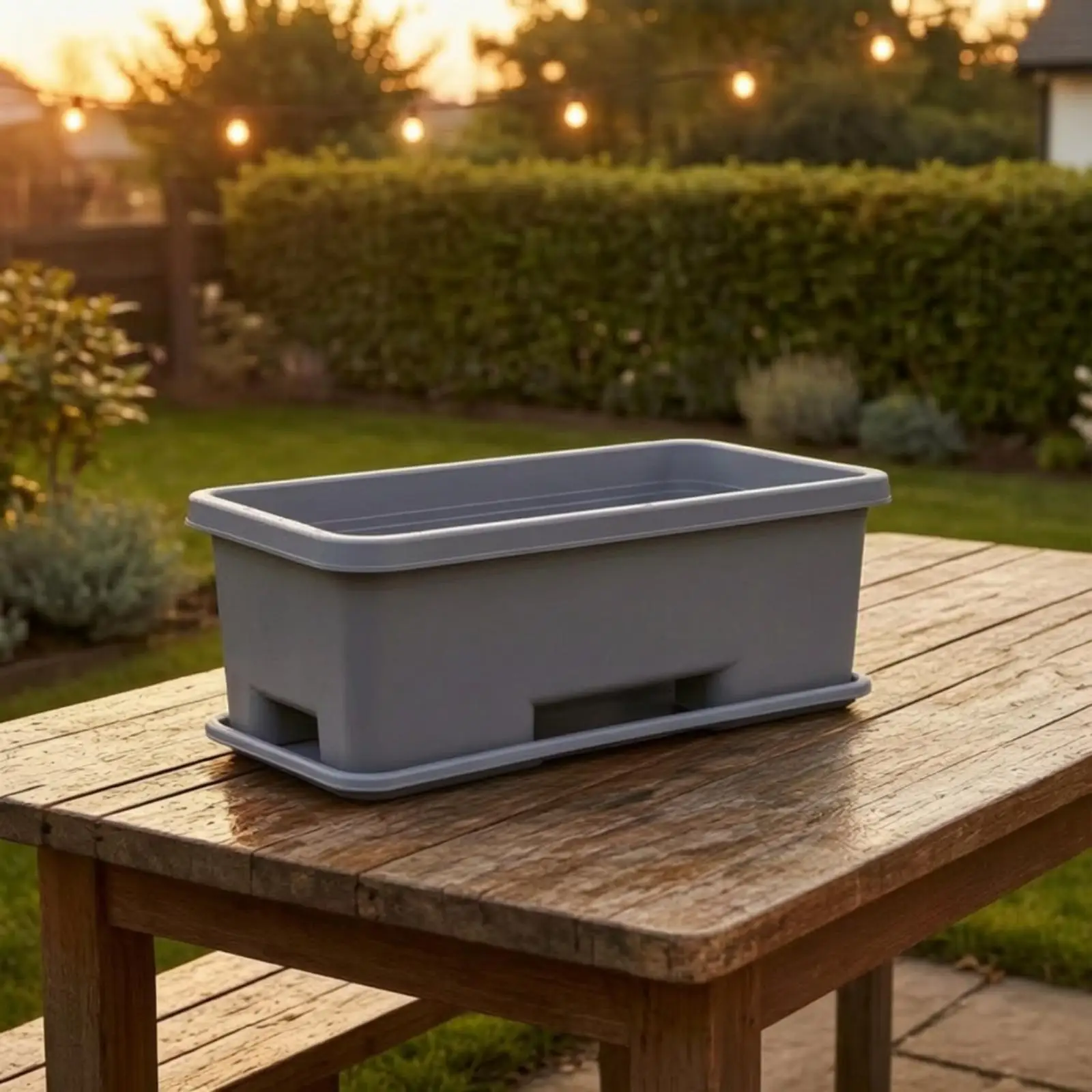 Rectangular Resin Planter Box Self-Watering Rectangular Planter Box with Drainage Tray Indoor Outdoor Space-Saving for Balcony