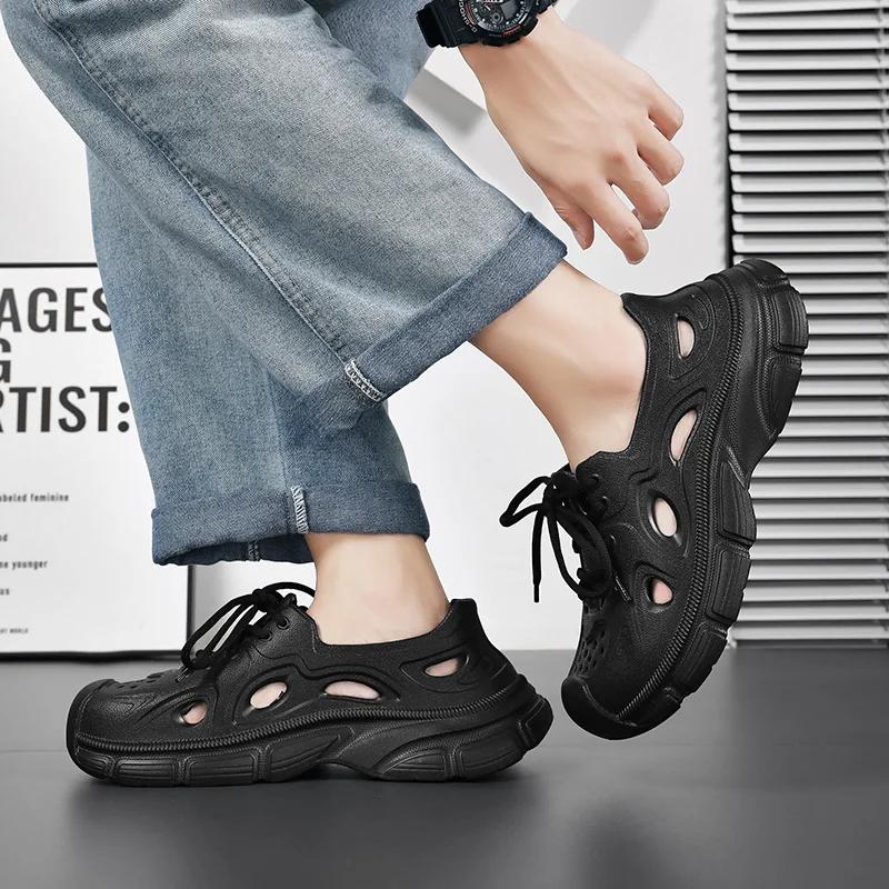 صنادل رجالية للربيع/الصيف بفتحات شبكية - شباشب رائعة قابلة للتنفس من مادة EVA، أحذية شاطئ عصرية وكاجوال ذات غطاء رأس ناعم