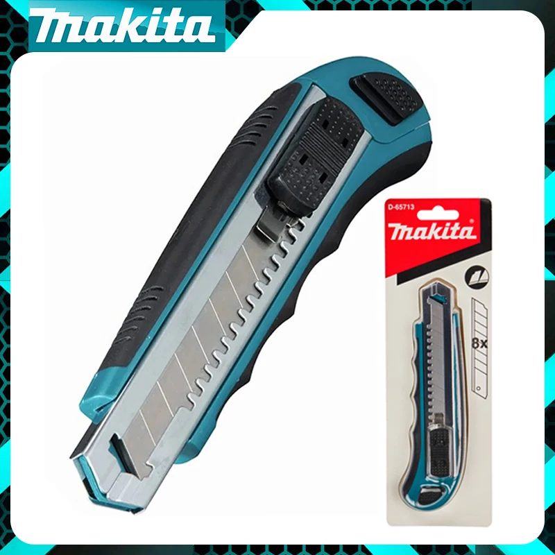 Makita D-65713 18mm Snap Off Utility Knife, Multifunctional Cutter with 8Pcs Blades, Easy Load Anti-Slip DIY Hand Cutting Tool