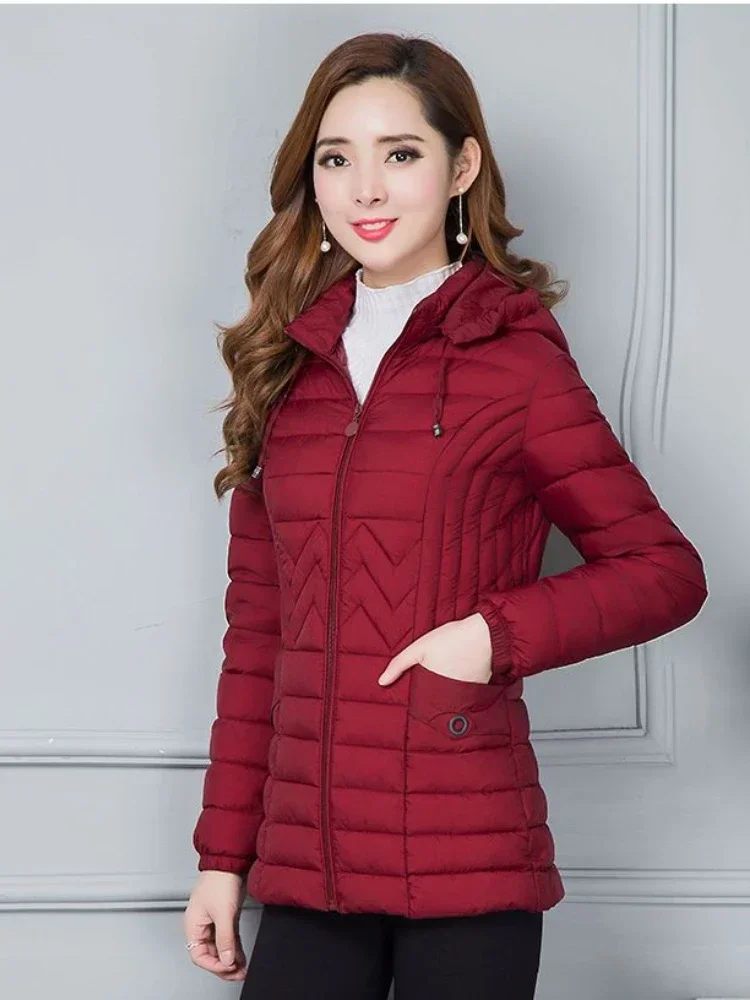 Parkas curtas e finas com capuz feminino com bolso, jaqueta casual quente, estilo coreano, roupas de algodão, casaco grande, novo, inverno