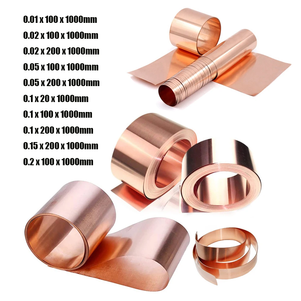 Rolo Ultra Fino de Cobre Vermelho Puro 9999 Cinto de Cobre Folha de Cobre Placa Grossa Dissipador de Calor Condutor de Aterramento 1000 mm