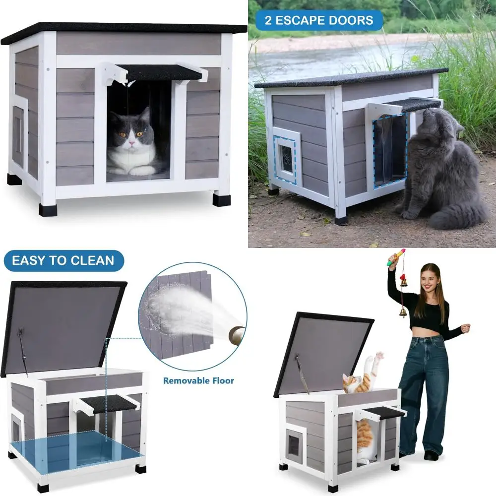 

Weatherproof Outdoor Cat Shelter for Winter with Removable Roof and Dual Exit Doors