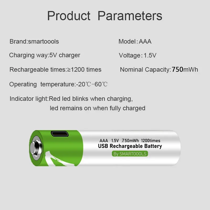 Hoge Capaciteit 1.5V Aaa 750 Mwh Usb Oplaadbare Li-Ion Batterij Voor Afstandsbediening Draadloze Muis + Kabel