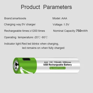 USB Rechargeable Rechargeable Recharge Battery, Wireless Mouse, High Capacity, 1.5V, AAA, 750 MWh 8 Main Sales Battery AAA Rechargeable - №6